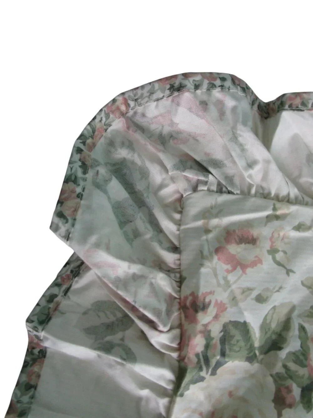 Chintz Floral Ruffled Pillow Sham Standard  Vintage Cottagecore Style Cotton Ble